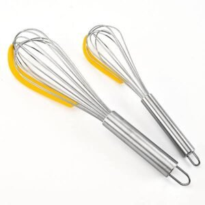 Stainless steel egg whisk with scraper